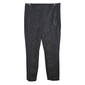 White House Black Market The Slim Ankle Pants 8 Black Crochet Lace Front Tapered
